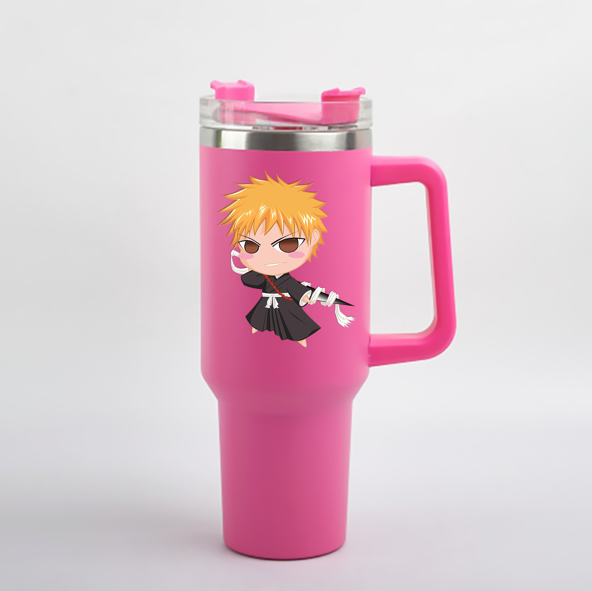 （画像用） ブリーチ 黒崎一護（くろさき いちご）BLEACH Kurosaki Ichigo 1200mL車用タンブラー - クリスタルステッカー（プラスチックストロー付き）